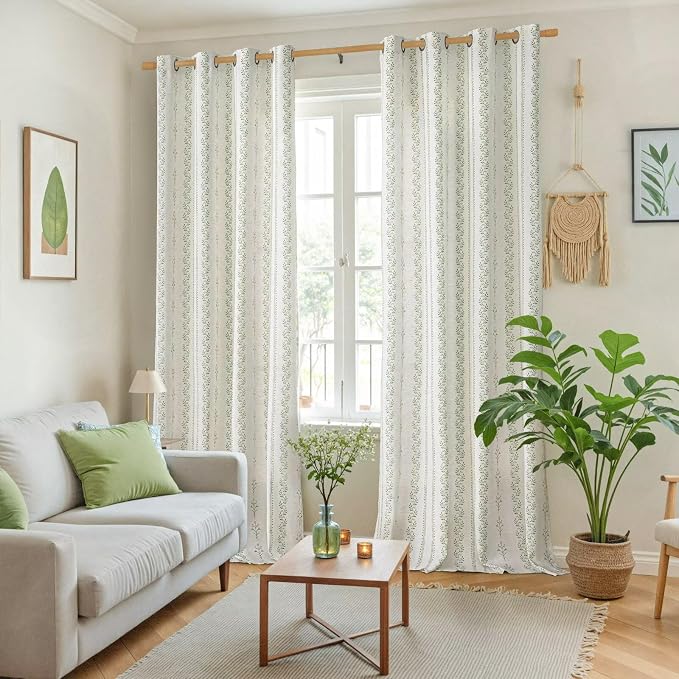 BGment Green Curtains Spring Leaf Floral Print Cottage Core Botanical Curtains - Image 2