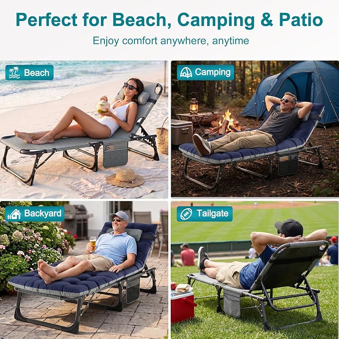 ABORON 2PK Heavy Duty Tanning Chair, 5-Gear Outdoor Folding Chaise Lounge Chair - Image 5