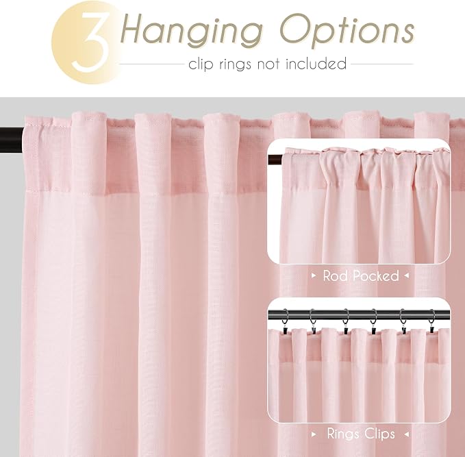 Pink Linen Curtains 84 Inch Length 2 Panels Set - Image 2