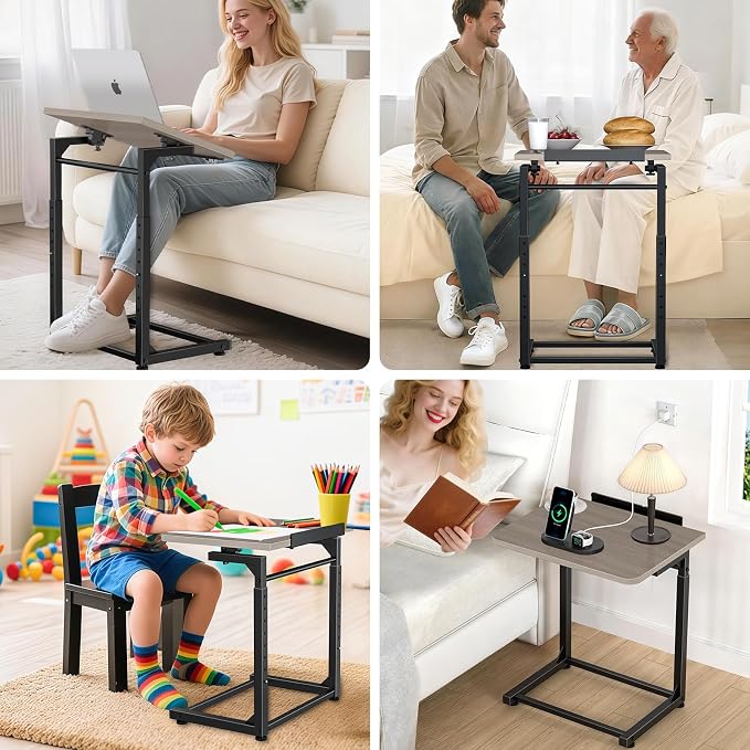 Tv Tray Table Set of 2, 8-Level Adjustable Height Couch Side Table，90° Tilt - Image 6