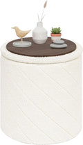 PINPLUS Ottoman with Stroage Round Boucle Ottoman and Tray Sherpa Removable by PINPLUS