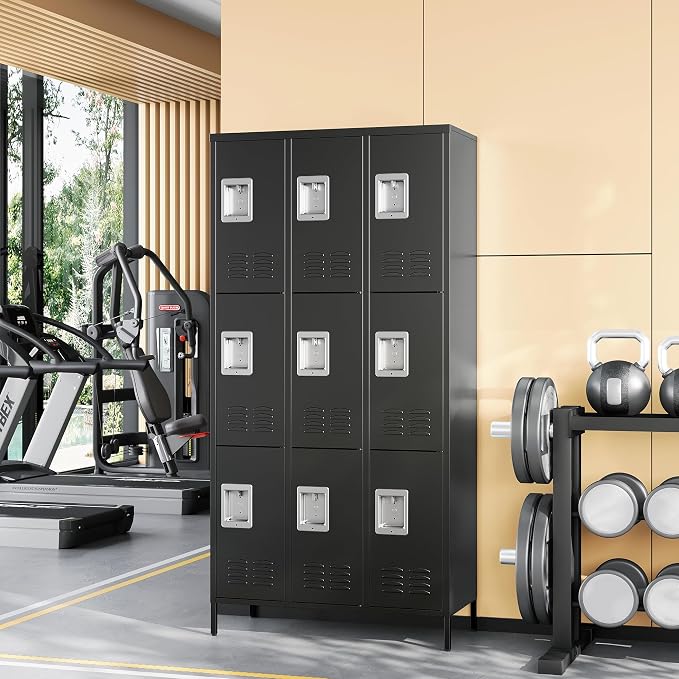 Metal Locker with 9 Doors Employees Locker, Metal Storage Locker with Hooks - Image 5