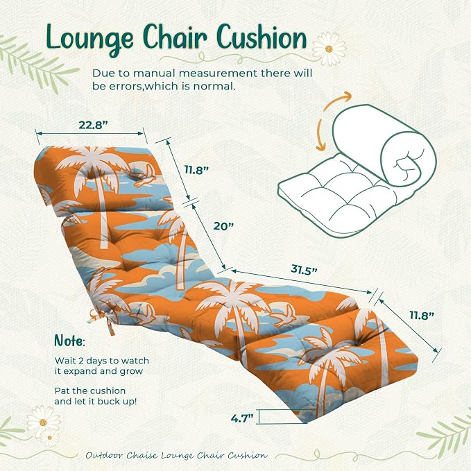 Outdoor Chaise Lounge Chair Cushion 75.1 x 22.8 x 4.7 Inches 100% Waterproof - Image 2