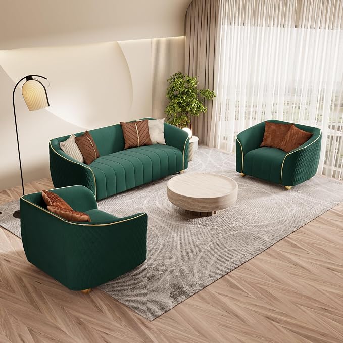 3-Piece Luxury Velvet Sofa Set for Living Room, Elegant Design Couch Set - Image 5