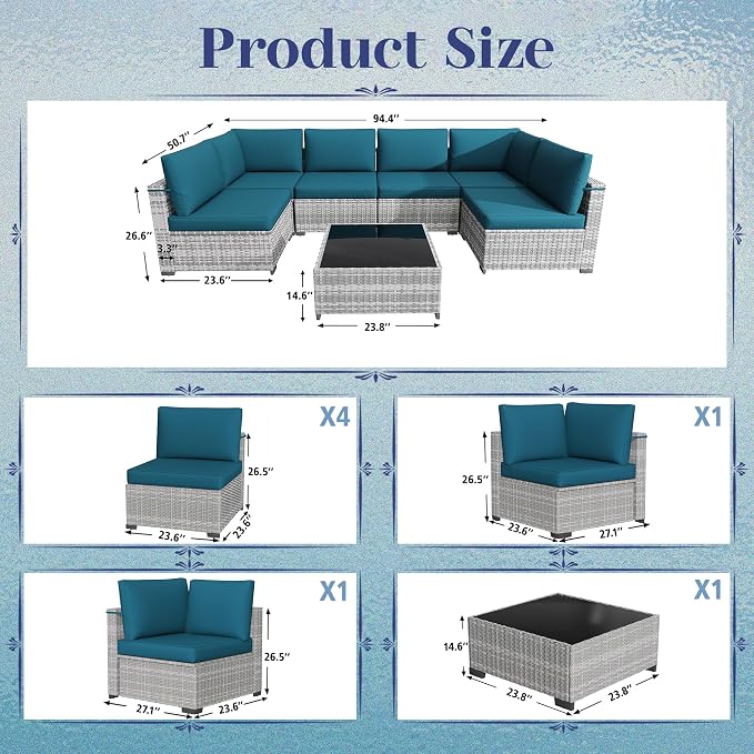 KIGOTY Patio Furniture Set, 7 Pieces Modular Outdoor Sectional Sofa, PE Rattan - Image 3