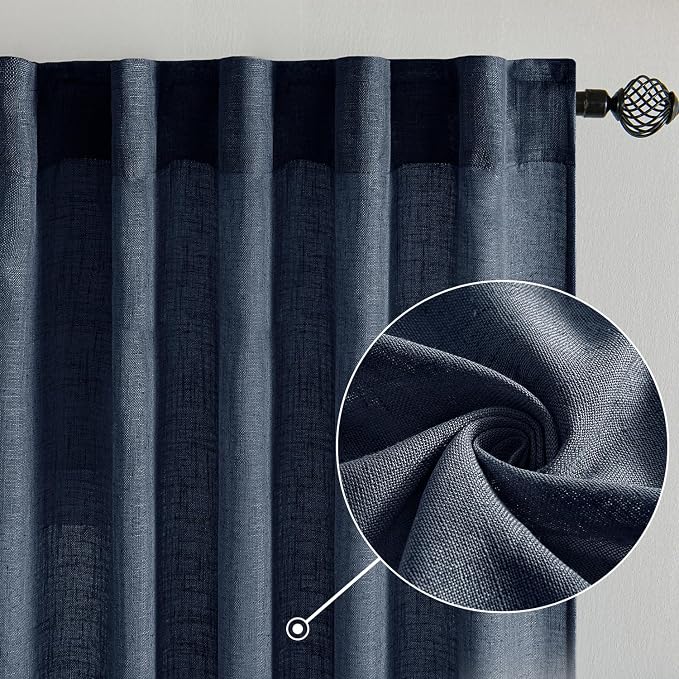 MIULEE Navy Blue Linen Curtains 72 Inch Length 2 Panels - Image 2