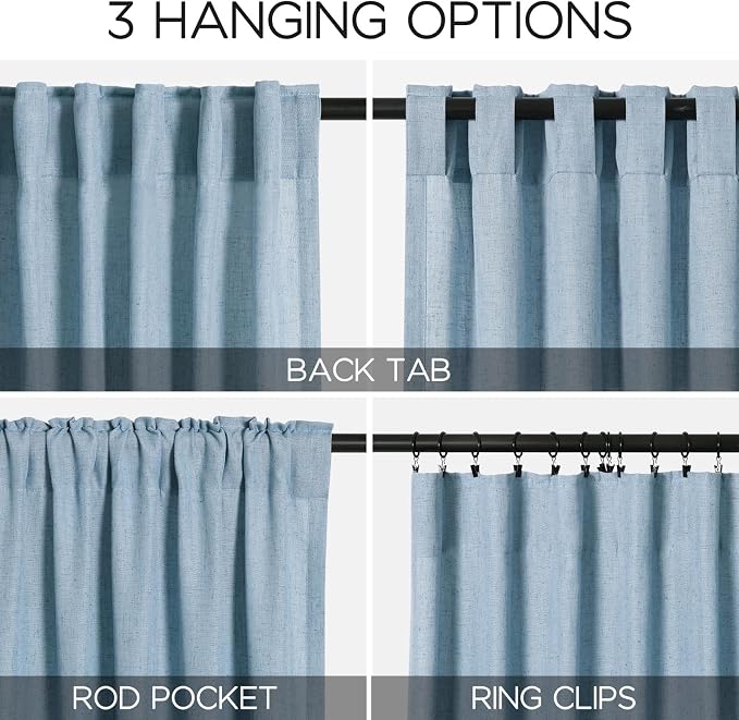 Nanspring Blue Boho Curtains for Bedroom Back Tab Rod Pocket Semi Sheer Linen - Image 3