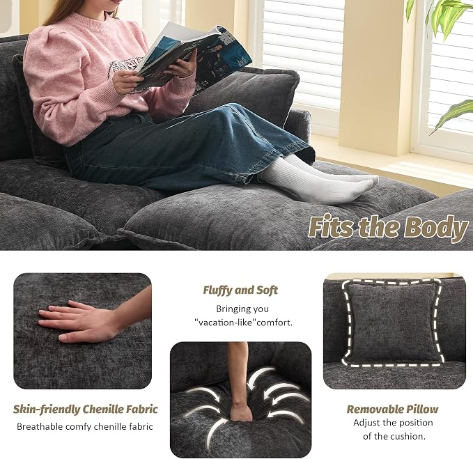 111'' Sectional Cloud Deep Seat Couch, Oversized Chenille U Shaped Sectional - Image 4