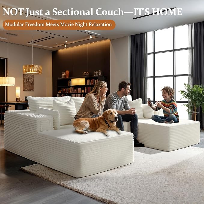 108" Cloud Sectional Couch, Comfort U Shaped Boneless Couch - Image 4