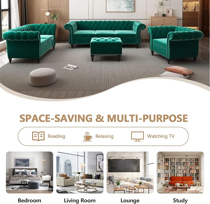 QHITTY 2 Piece Living Room Set, Sectional Chesterfield Sofa Chair Contemporary - Image 6