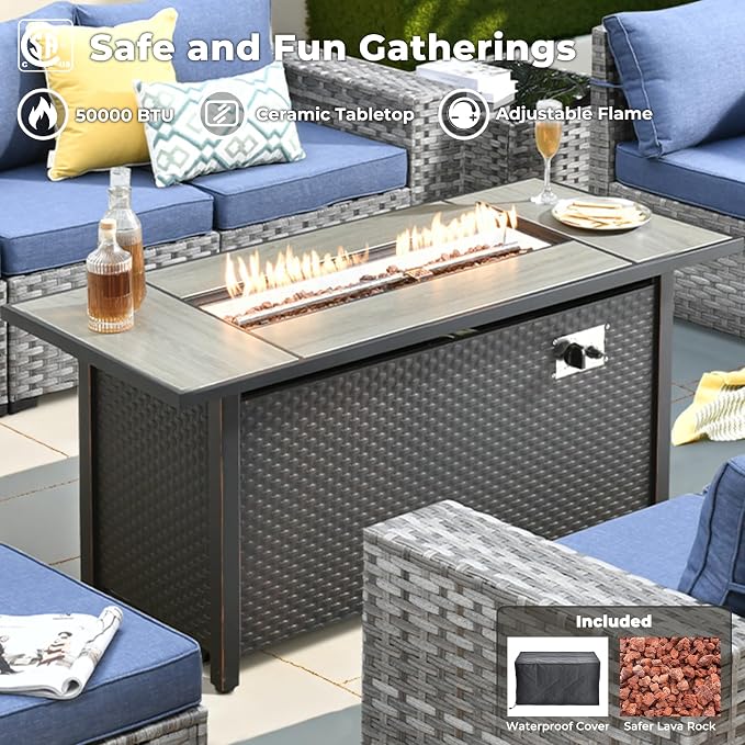 ovios 13 Pieces Patio Furniture Set, Outdoor Wicker Sectional Sofa - Image 7