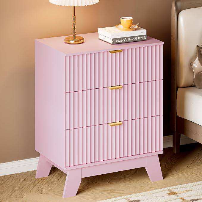 BORNOON Fluted 3 Drawer Dresser, 30.3" Tall Compact Modern Boho Chest of Drawers - Image 5