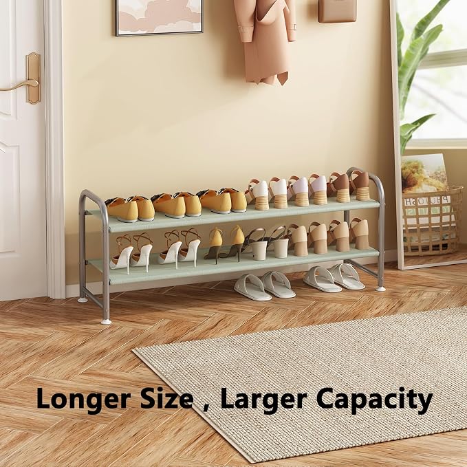 INGIORDAR Shoe Rack 2 Tier Long Storage Organizer Wide Metal Shoe Shelf - Image 4