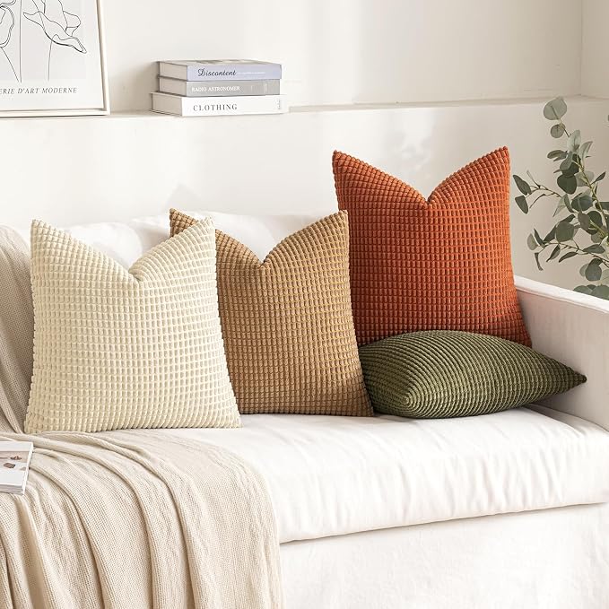MIULEE Modern Farmhouse Decorative Pillow Covers 20x20 Inch Set of 4 Natural - Image 3