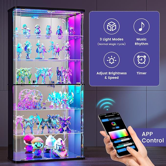 71" Tall Display Cabinet with Glass Doors, Rounded Curio Cabinet with Motion - Image 6