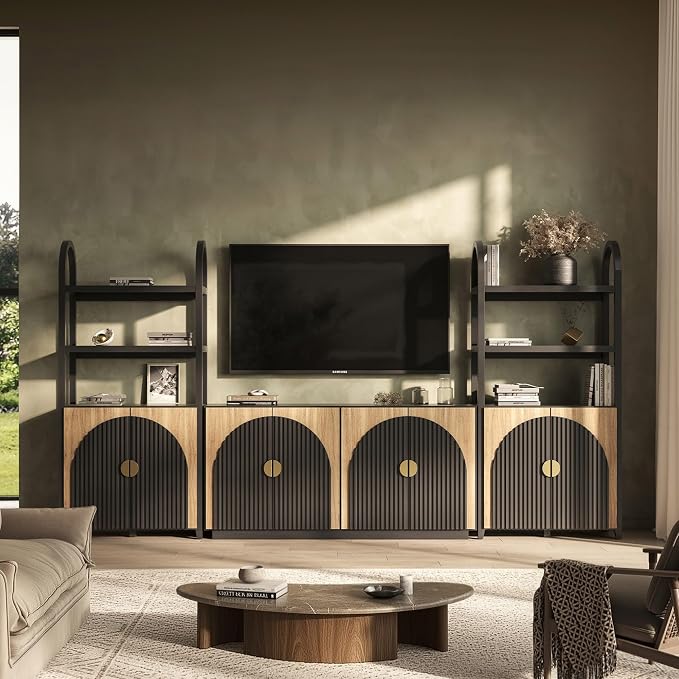 BELLEZE 3-Piece Arched TV Stand Entertainment Center by BELLEZE