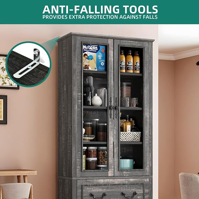 YITAHOME 76'' Tall Kitchen Pantry Cabinet, Freestanding Storage Cabinet - Image 4