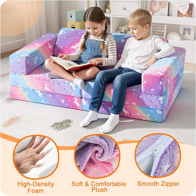 MeMoreCool 10-Piece Glow-in-the-Dark Rainbow Kids Modular Play Couch, - Image 7