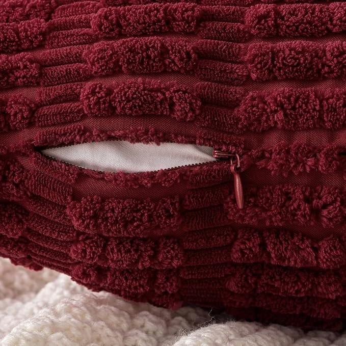 MIULEE Pack of 2 Burgundy Corduroy Decorative Pillow Covers 18x18 Inch Soft - Image 5