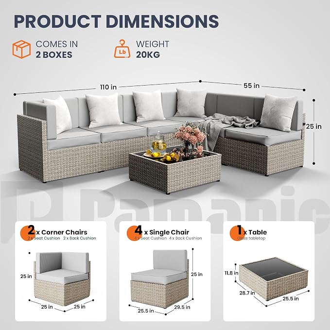 Pamapic 7 Piece Outdoor Sectional Furniture Set, All-Weather Wicker Patio - Image 4