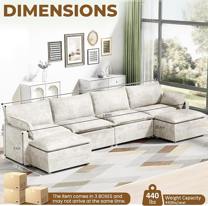 LEVELEVE 147" U-Shape Modular Sofa - Image 2
