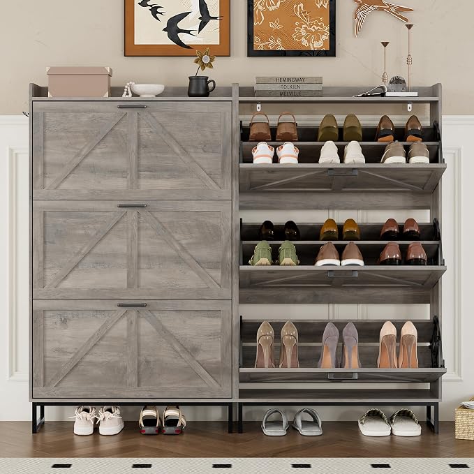 BORNOON Shoe Cabinet with 3 Flip Drawers Narrow Shoe Storage Cabinet Organizer - Image 5
