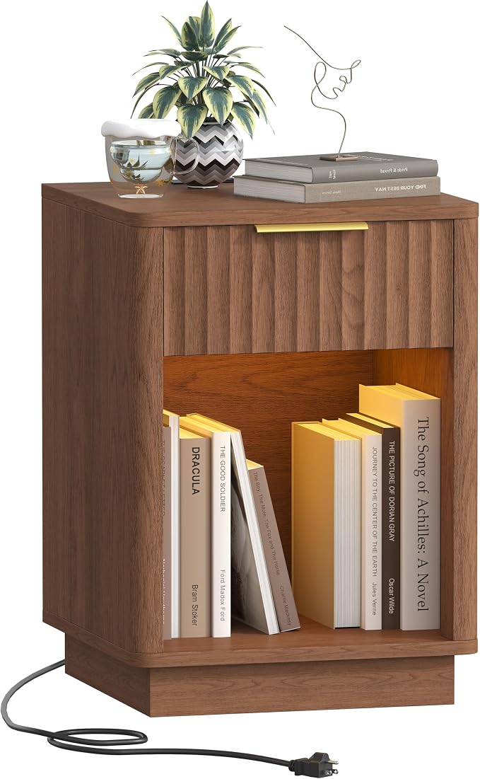 Akxomel Fluted Nightstand, Wooden Night Stand by Akxomel