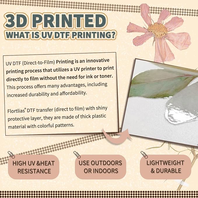 Floral Vintage Rub on Transfer for Furniture Large Flower UV DTF Transfer - Image 6