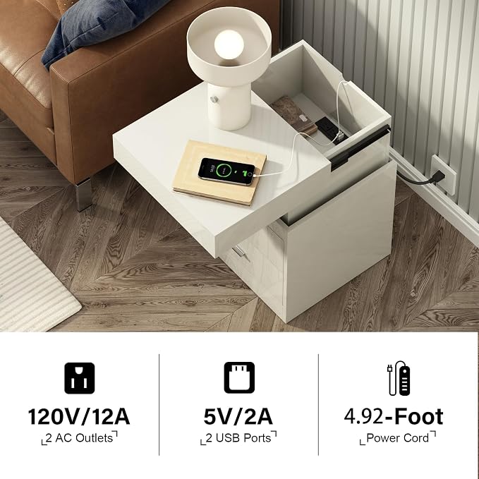 ChooChoo LED Nightstand Set of 2, Smart Night Standwith Charging Station and - Image 4
