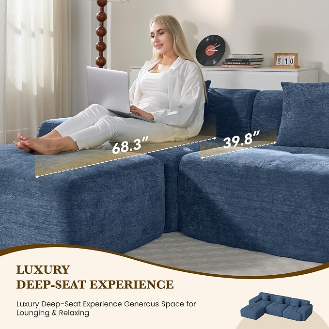 122" L Shaped Convertible Modular Couch, Cloud Couch Sectional - Image 6