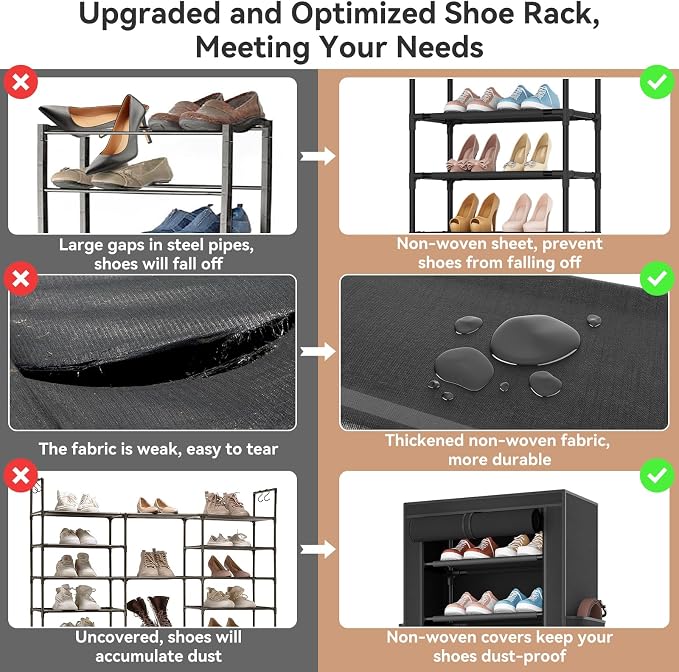 LANTEFUL Narrow Shoe Rack with Cover 10 Tier Tall Shoe Rack Organizer Large - Image 7