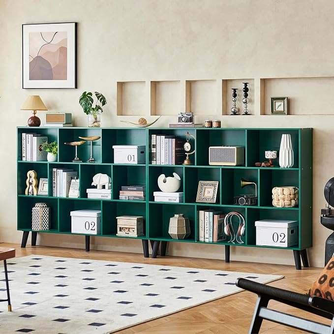 LEYAOYAO 10 Cube Bookshelf, 3 Tier Vintage 55" Wide Bookcase - Image 6