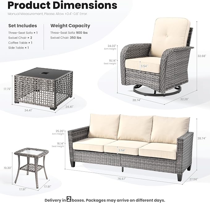 ovios 5 Pieces Patio Furniture Set, Outdoor Wicker Sofa Couch - Image 8
