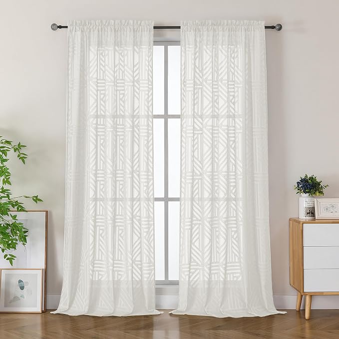 Simplebrand Semi Sheer Ivory Curtains 90 Inches Long 2 Panels, Light Filtering by Simplebrand