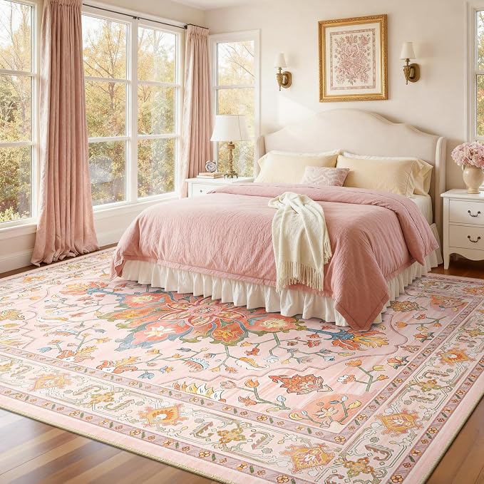 RELEANY Area Rugs 7'x10' Washable Non-Slip, Floral Vintage Distress Print - Image 2