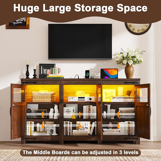 64" Large LED Farmhouse TV Stand - Image 5