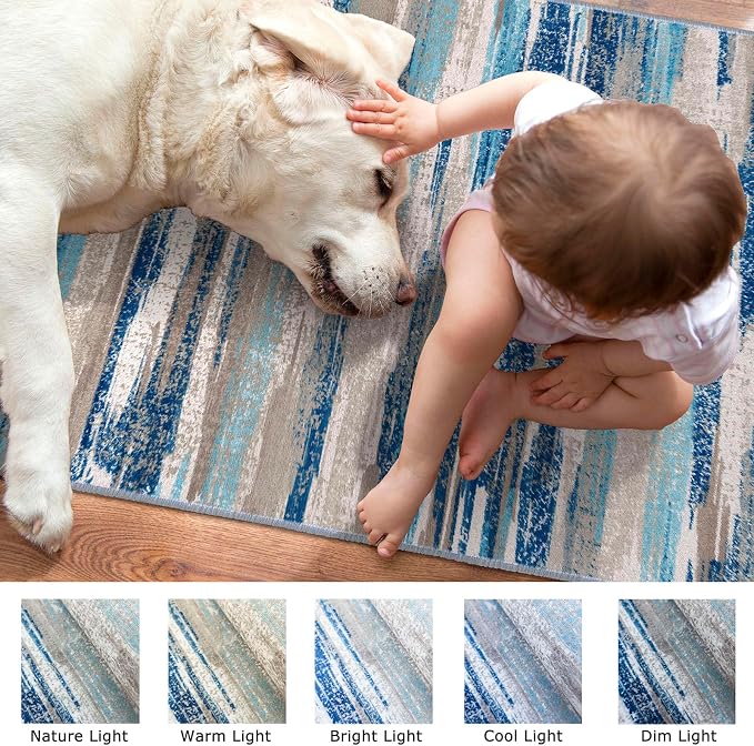 Lansny Modern Abstract 8x10 Large Machine Washable Living Room Rug Non-Slip - Image 3