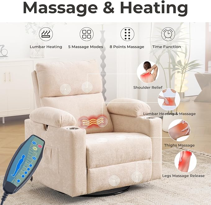 Rocking Chair Nursery with Adjustable Armrests, Electric Glider Recliner - Image 3