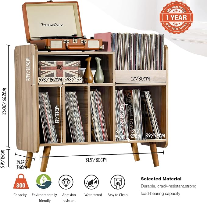 Record Player Stand, Large Record Player Table Cabinet - Image 2