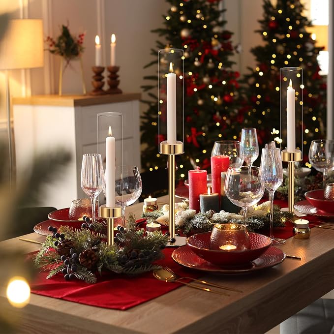 Gold Hurricane Candle Holders Set of 6, Tall Metal Windproof Glass Taper Candle - Image 6