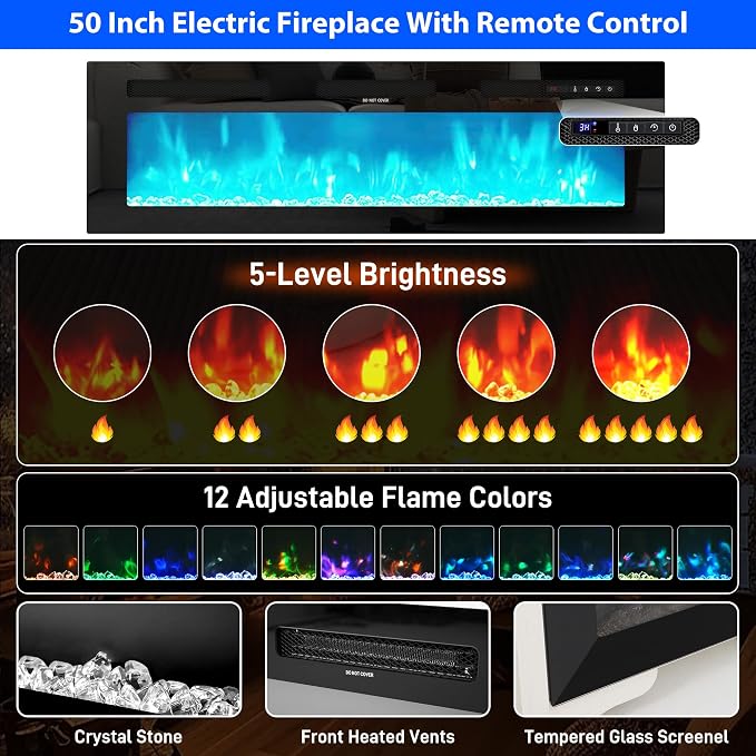 chartustriable 81IN LED TV Stands w/50 inch Fireplace Power Outlet - Image 3
