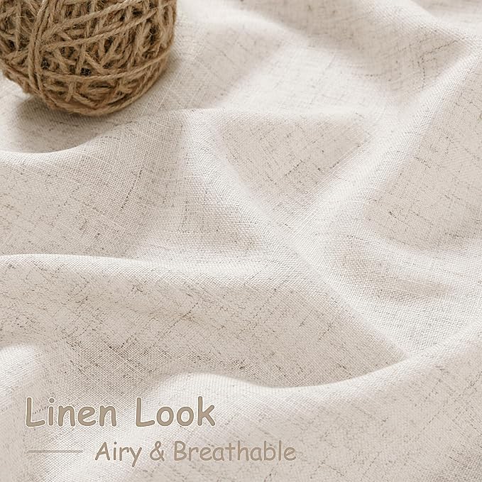 Beige Linen Curtains 84 Inch Length 2 Panels Back Tab Rod Pocket Semi Sheer - Image 5