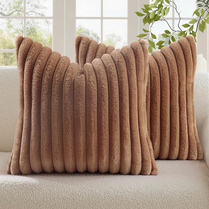 decorUhome Cozy Faux Fur Throw Pillow Covers 18x18 Set of 2 Decorative Soft by decorUhome