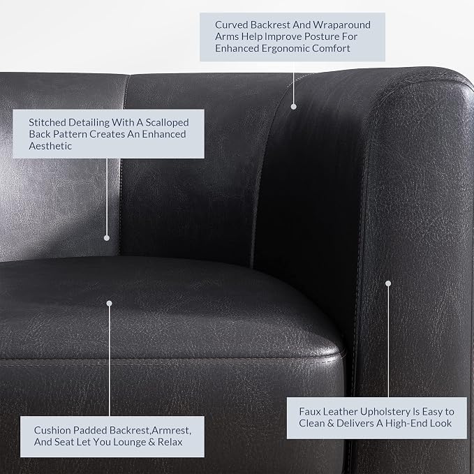 BELLEZE Accent Barrel Chair, Linen Round Chair Club Tub Sofa Corner Chair - Image 5