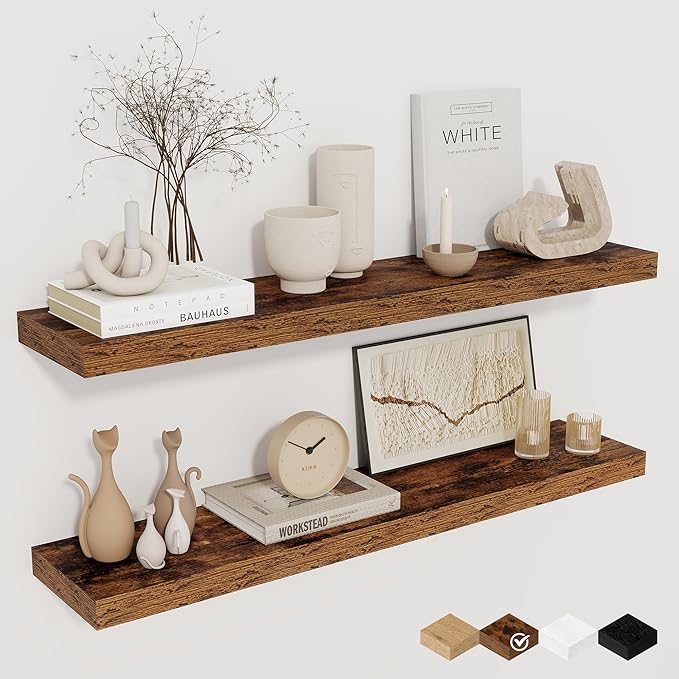 32Inch Floating Shelves for Wall 2 Pack Wood Shelves for Kitchen, Bedroom Wall by FunMemories