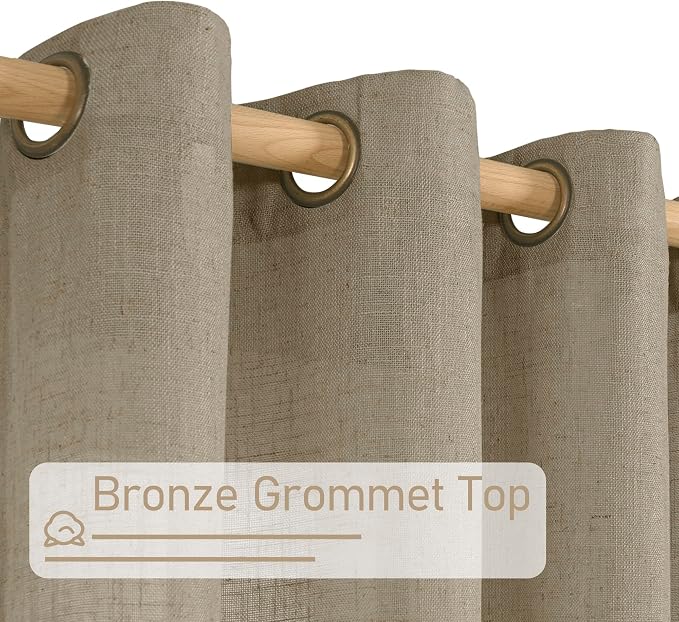 LAMIT Taupe Linen Sheer Curtains 54 Inches Long, Light Filtering Panels Bronze - Image 4