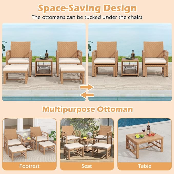 Tangkula 5 Pieces Patio Wicker Conversation Set, Outdoor Furniture Set - Image 8
