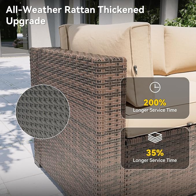 Aoxun Patio Furniture Set with Umbrella, 8 Piece Outdoor Sectional Sofas - Image 7