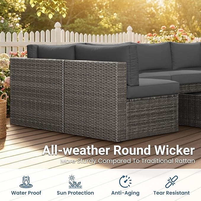 May in Color 7 Pieces Wicker Outdoor Patio Furniture Set, Patio Sectional Sofa - Image 3