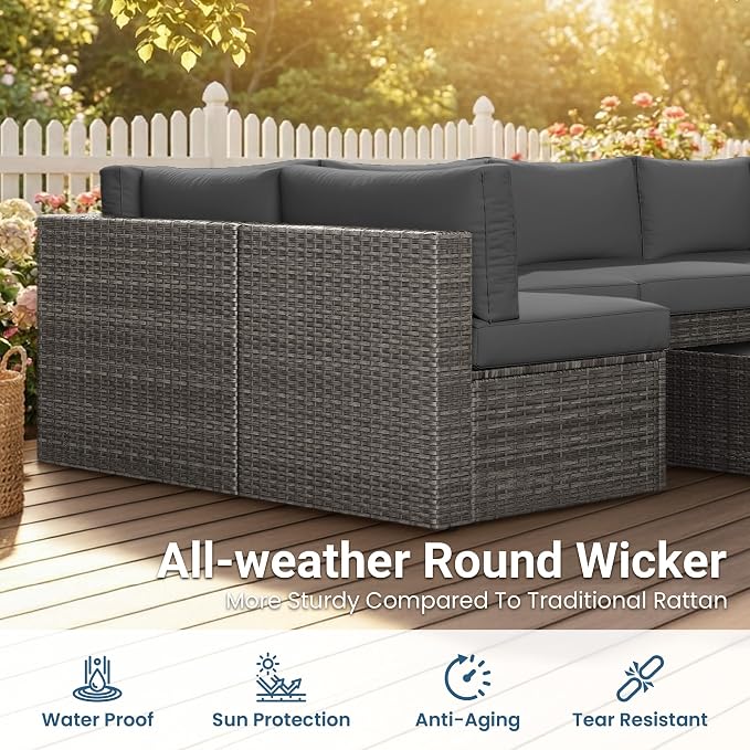 Wisteria Lane 7 Pieces Outdoor Patio Furniture Set, Wicker Outdoor Patio - Image 3